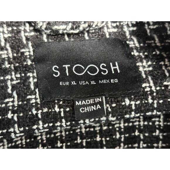 STOOSH Jacket Womens XL Black White Tweed Boucle Shacket Check Snap Front Warm - Picture 3 of 8